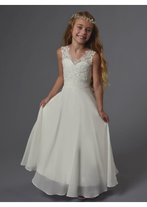 Boho Beach Lace Chiffon Floor Length Wedding Flower Girl Dress 